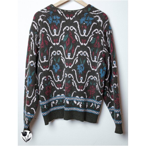 Abercrombie & Fitch Soft Sweater Cardigan M Green Floral Pattern Button Up - Picture 3 of 9